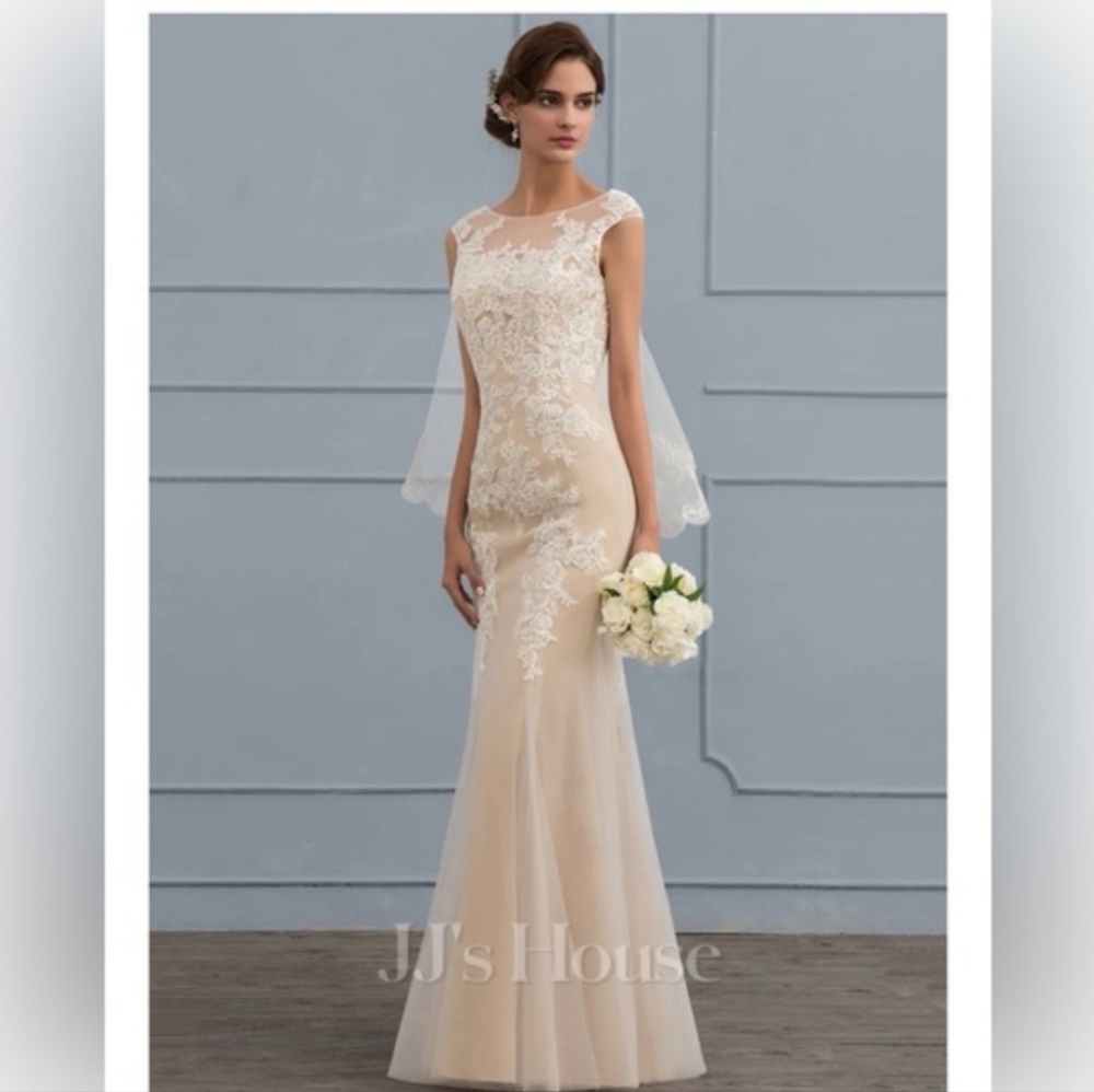 JJs House Elegant Cream Lace Evening Gown